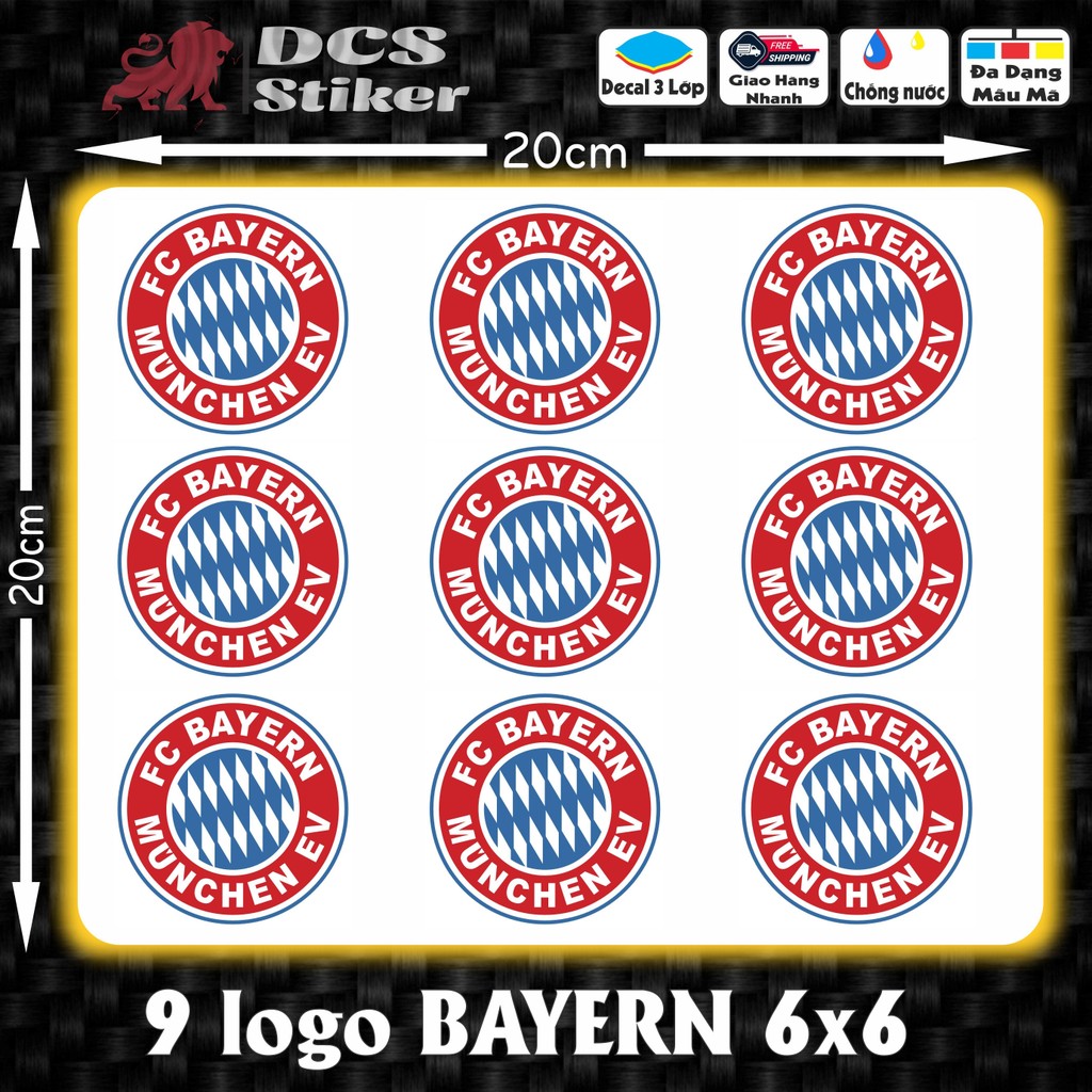 Combo 9 sticker logo decal CLB FC BAYERN MUNCHEN  Chống nước - Chịu nắng dán xe máy, Laptop, Mũ Bảo 