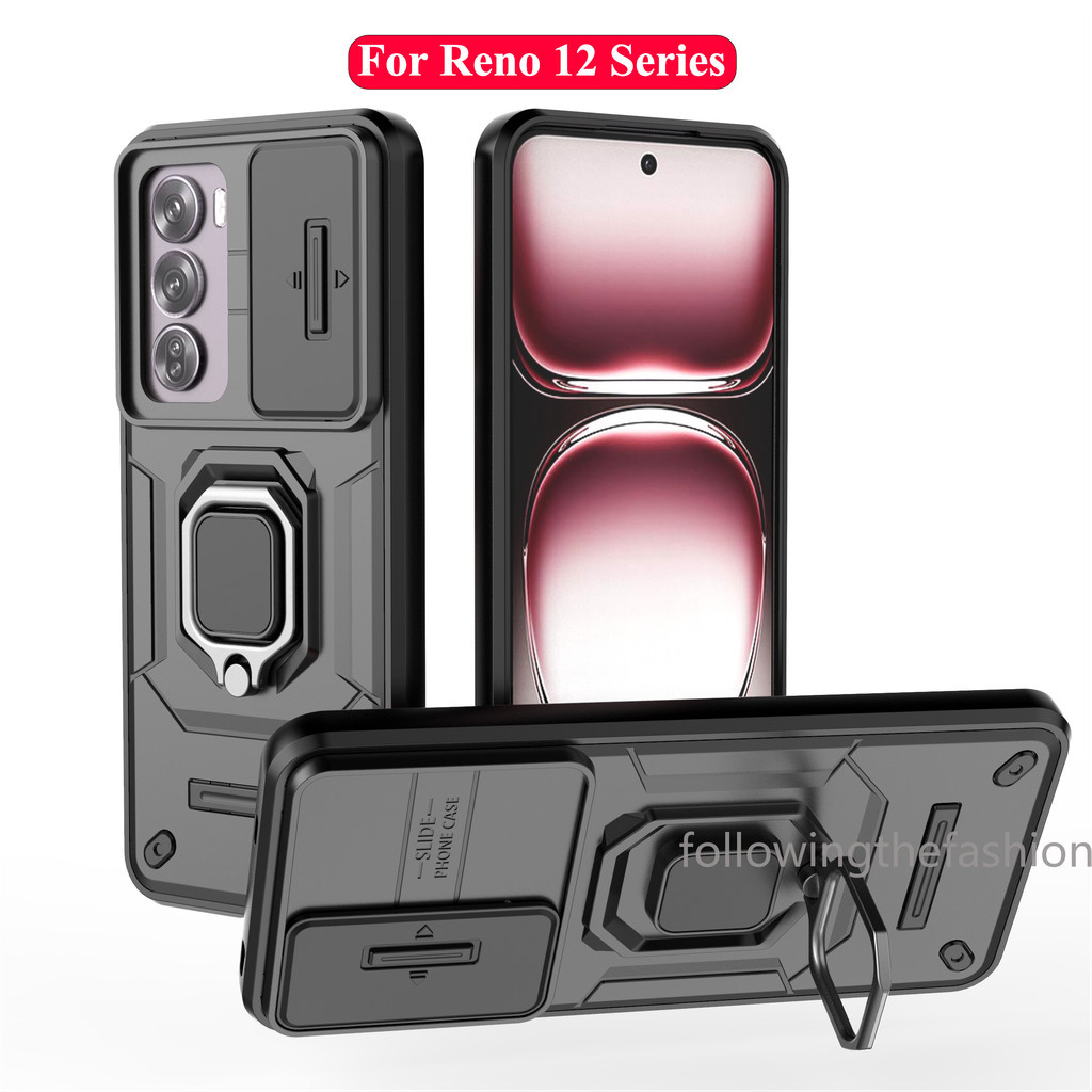 Ốp Lưng Cho OPPO Reno 12 Pro 5G Reno12 12pro 2024 Ốp Điện Thoại Chống Sốc Giáp Nhẫn Chân Đế Stent Đẩy Ống Kính Máy Ảnh Bảo Vệ Toàn Diện Ốp Lưng