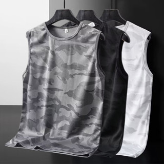 M-5xl Nam Mùa Hè Lưới Ngụy Trang Nhanh Khô Rời Thể Thao Áo Thun Không Tay Ice Silk Thoáng Mát Tay Ngắn Dri-Fit Hoa Vest Plus Kích Thước