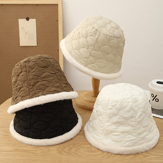 Mismemo  Niche Design Feel Bucket Hat Nữ ngắn vành phong cách Nhật Bản Mua sắm Lớp lót lông cừu ấm áp chống gió Mũ tuần hoàn đầu lớn Nữ mùa thu