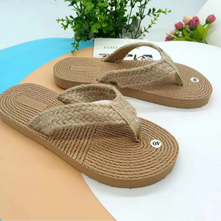 Innocence House Phong Cách Mới Giả Dây Gai Dầu Đế Gai Dầu Dép Nữ Dép Du Lịch Ngoài Mặc Flat Flip-Flops Flip-Flops Flip