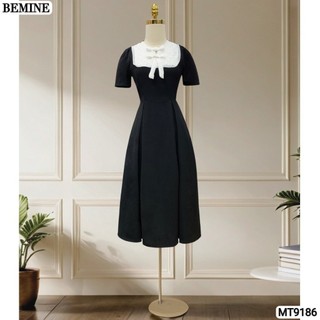 Đầm thiết kế cổ tròn phối ren đính nơ dáng xòe BEMINE MT9186