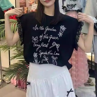 Áo thun nữ tay ngắn in ren thường ngày