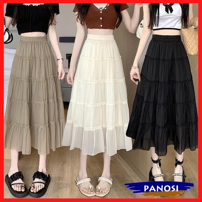[XẢ KHO] Chân váy midi xòe chất voan tơ dáng dài có lót trong cạp chun nữ tính CV153 PANOSI