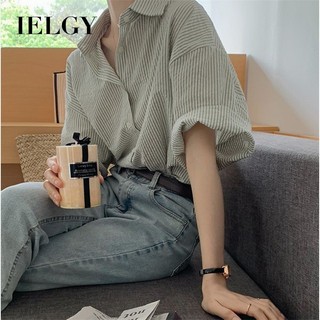 Áo sơ mi ngắn tay sọc IELGY Áo sơ mi nữ dáng rộng thiết kế sang trọng