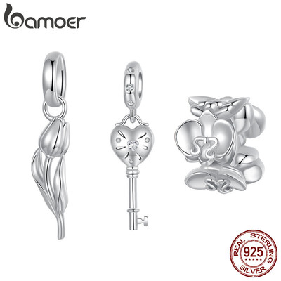 Bamoer 925 Sterling Sliver Charm Bướm Tulip Phalaenopsis Mặt Dây Chuyền Phụ Kiện Cho Vòng Tay