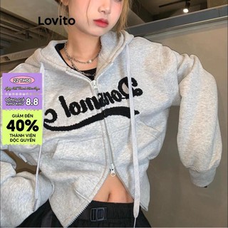 Lovito Áo nỉ dài tay họa tiết trơn thông thường cho nữ áo khoác xám áo khoác nỉ LNA38014