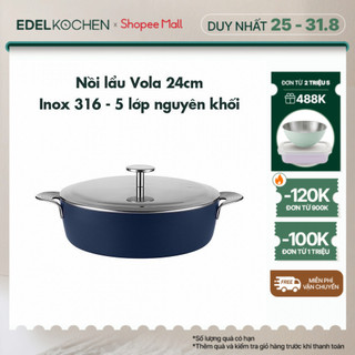 Nồi lẩu inox 316 - 5 lớp nguyên khối cao cấp Edelkochen Vola Collection size 24cm – Màu Modern Blue