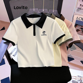 Áo thun Lovito họa tiết hoa lá ghép nối màu sắc phong cách thường ngày cho nữ LNE53448