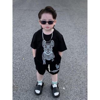 Bộ quần áo cho bé trai hình life wok chó trắng, set áo thun quần short trẻ em