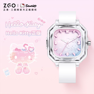  Đồng hồ nữ ZGO x Sanrio HelloKitty Thiết kế vuông nhỏ Đồng hồ thạch anh 30M chống nước 2198 