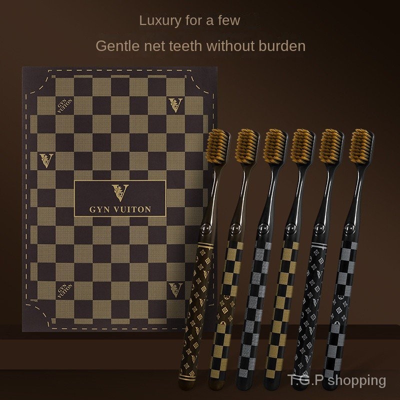 [GYN]6 sets/box adult high luxury checkerboard home toothbrush Fine soft bristle toothbrush