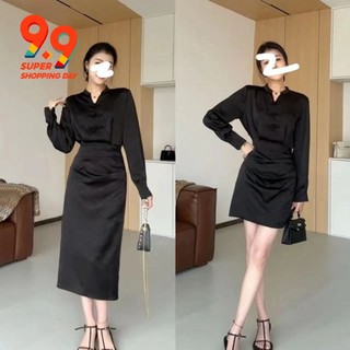Mới Phong Cách Pháp Đen Cao Cấp Niche Áo Dài Tay Thường Ngày Tính Khí Không Đều Eo Eo Eo Ôm Hơn Nhìn