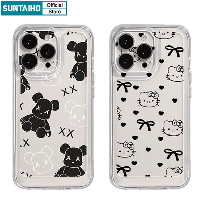 Suntaiho Coquette Vỏ Độc Đáo Hoạt Hình Họa Tiết Gấu Mèo Ốp Điện Thoại Cho Iphone 15 14 13 12 11 Pro Max IP 7 8 Plus Iphon X Xs XR Xs Max TPU Mềm Cao Cấp Chống Sốc Ốp Lưng