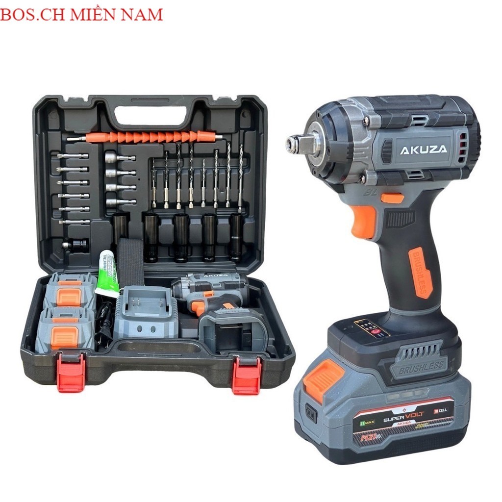 Máy Siết Bulong Akuza B380 Full Phụ Kiện chân pin phổ thông 4cm (Màu Xám) bos.ch miền nam
