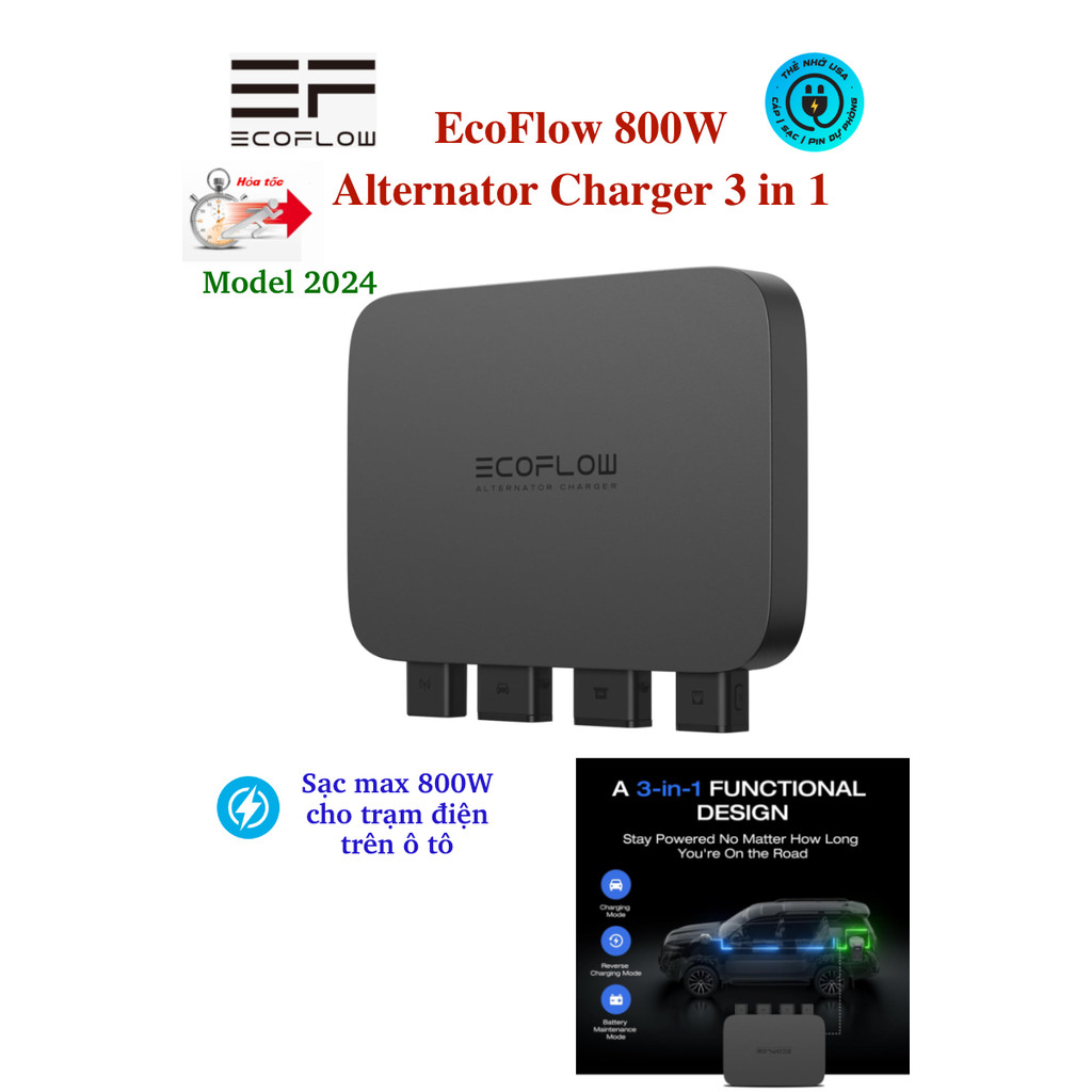 Bộ chuyển đổi Ecoflow 800W Alternator Charger 3in 1 DC to DC sạc trạm điện trên oto Model 2024