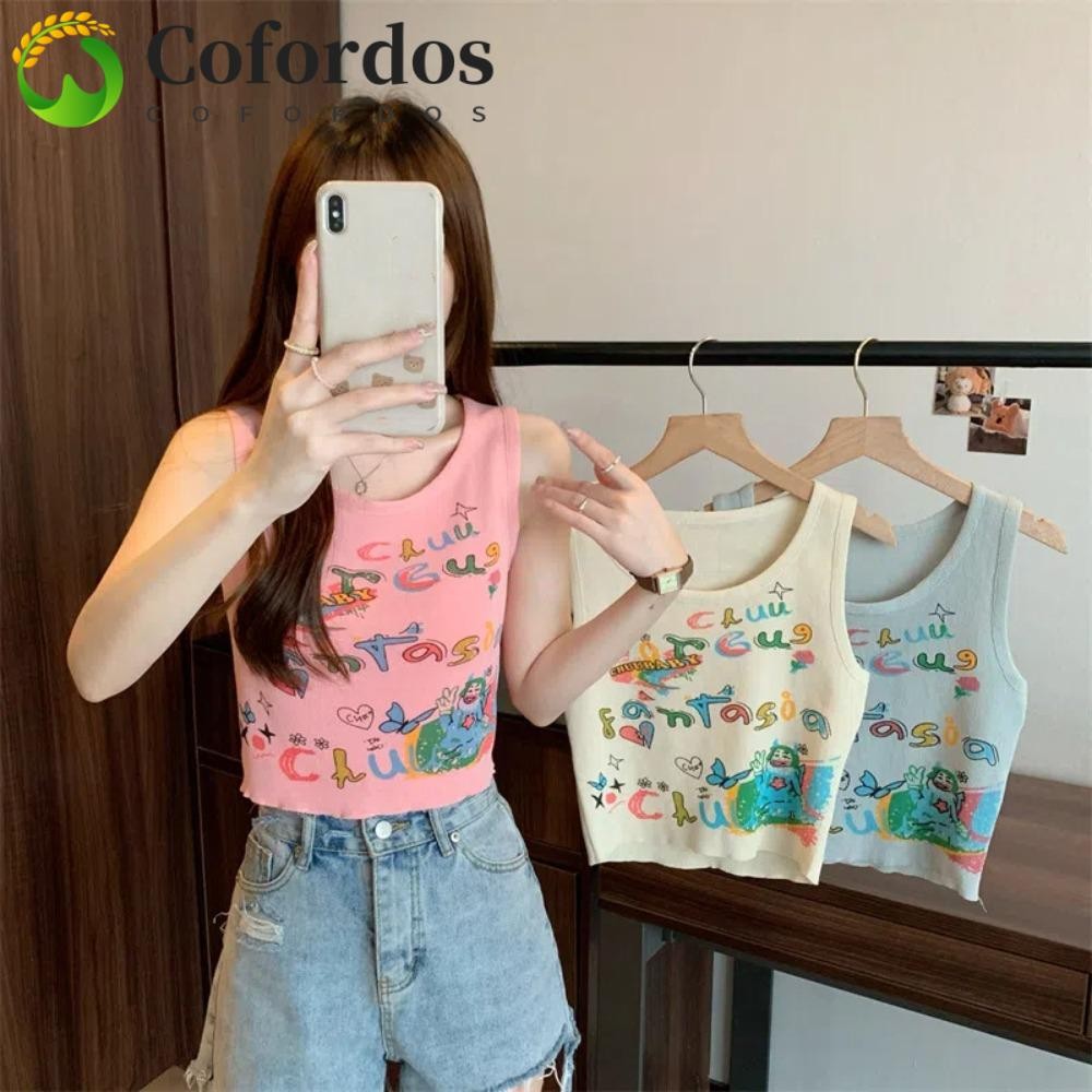 Áo Crop Top in chữ, Áo Vest in hình hoạt hình dành cho nữ, Bướm ngọt ngào Slim Fit không tay Y2k Slim Print Tank Top Kỳ nghỉ