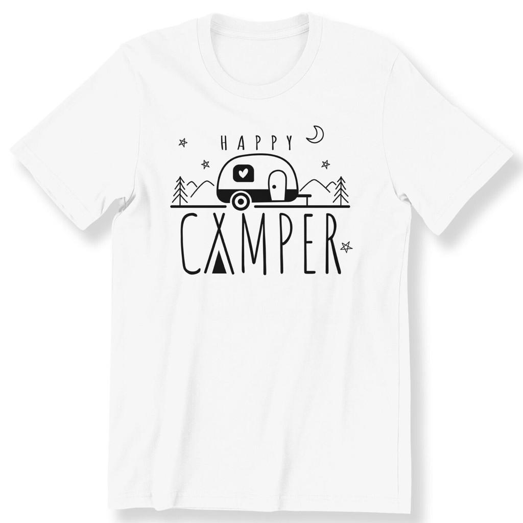 Happy Camper Nam Nữ Cắm Trại Áo Thun Tối Giản Áo Thun Cắm Trại Áo Thun