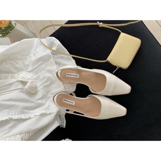  Giày Sandal Nữ Mũi Nhọn Đế Thấp Có Hương Thơm Giày Bệt Hở Gót Chất Da 2 Lớp Phong Cách Tiểu Thư SDTQ26 CamCamshoes 