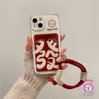 Màu đỏ làm giàu văn bản IPhone 15 16 Pro Max Ốp điện thoại 11 12 13Mini 13Pro Max 14Plus XR XS Max 6 7 8 Plus SE2020 Thẻ Vỏ điện thoại Dây treo KB
