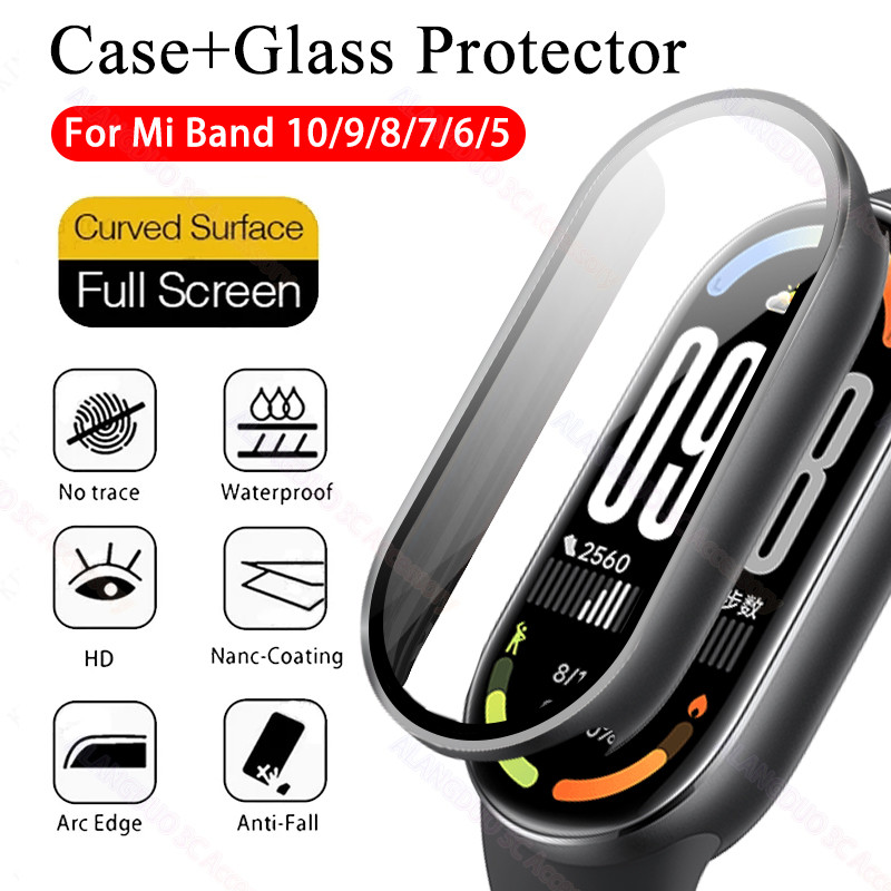 Ốp Kính Bảo Vệ Màn Hình Cho Mi Band 10 9 8 7 6 5 Kính Bảo Vệ Toàn Diện Cho Miband 9 6 5 band10 NFC Màn Hình Kính