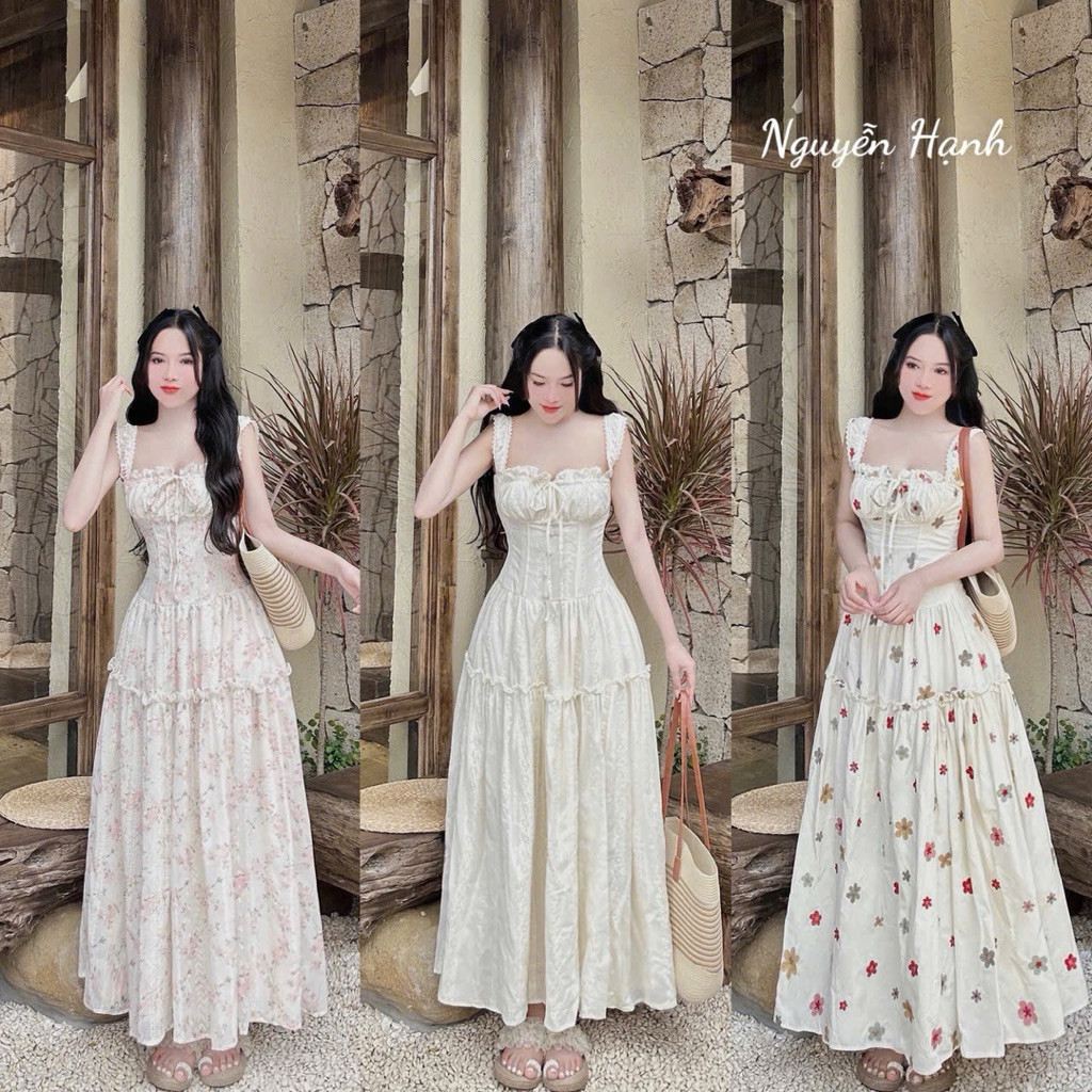 ĐẦM MAXI XÔ THÊU HOA DÂY NHÚN VIỀN REN BYJOLIE