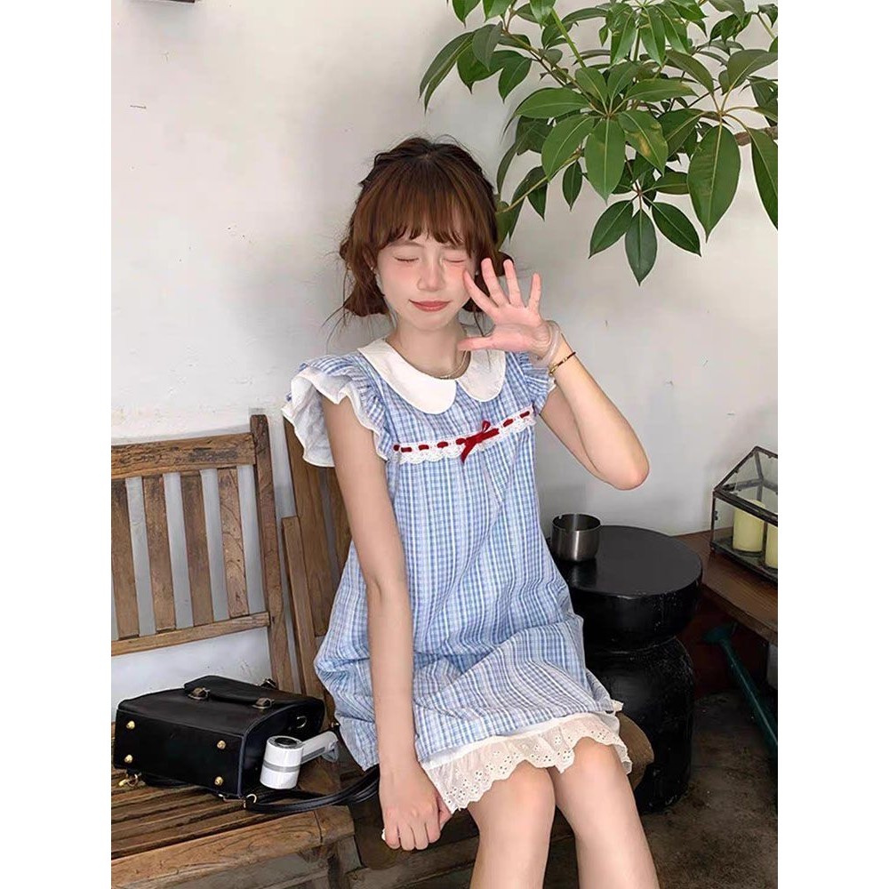 Đầm Ngắn Giả Hai Mảnh Phong Cách Đại Học Cho Cô Gái Dễ Thương Cổ Búp Bê Tay Bồng Nhỏ | BigBuy360 - bigbuy360.vn