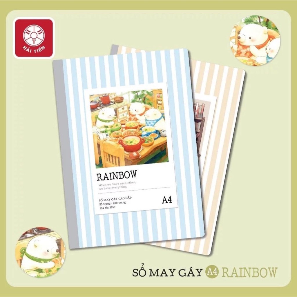 HẢI TIẾN Sổ may gáy bìa bồi A4 Rainbow (200tr, 300tr, 400tr)- Giao ngẫu nhiên