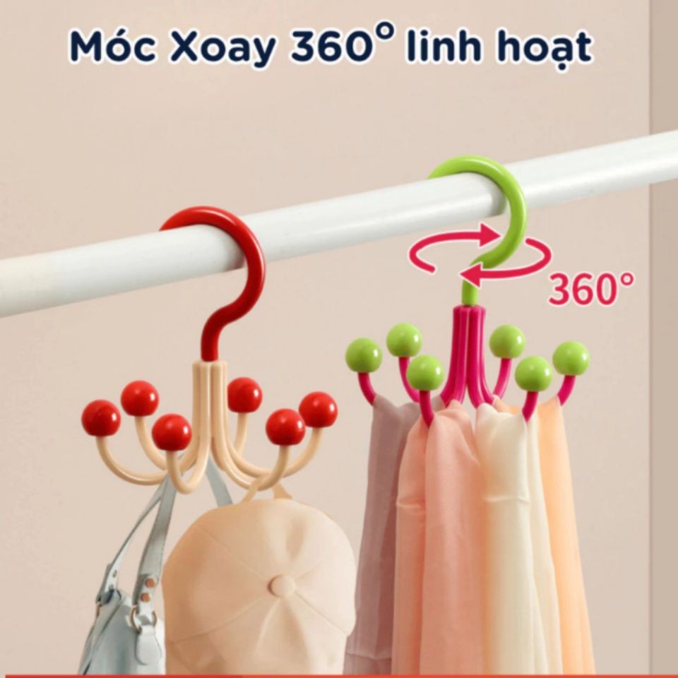 Móc Treo Đồ Đa Năng Xoay 360 Độ, Móc Treo Quần Áo 6 Cạnh, Tú Xách, Đồ Lót Tiện Lợi Tiết Kiệm Không G
