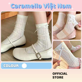  Tất Trắng Cao Cổ Đính Nơ Caramella Tất Ren Nơ Lolita Tất Cao Cổ Tất Vớ Nữ Dễ Thương Mùa Hè H142 