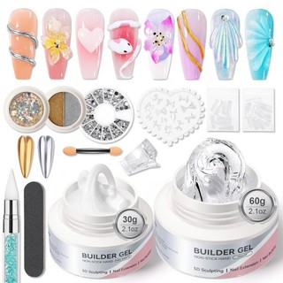  BORN PRETTY Trắng Trong Suốt Không Dính Tay Nối Dài Bộ Móng Tay Mở Rộng Nhanh 5D Điêu Khắc Hoa Thạch Cứng Acrylic Gel 
