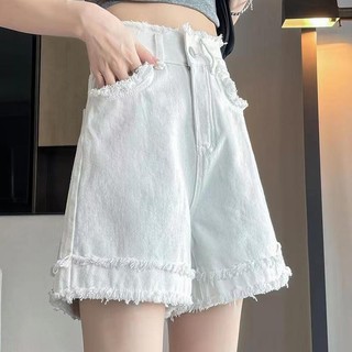 Quần Short Denim Trắng Nữ Giữa Chiều Dài Mùa Hè Cao Cấp Chữ a Phiên Bản Rời Chuyên Sâu Dày-Leg Raw Ed