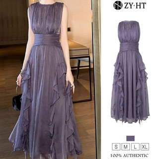 ZYHT Đầm nữ Đầm màu  tím  Đầm phiên bản  chữ A  Đầm chất liệu voan  Đầm làm việc Đầm cao cấp Đầm cưới Đầm sự kiện Đầm tiệc Đầm dạ hội 80175