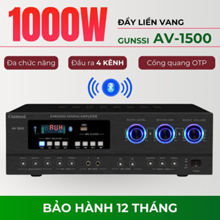 Đẩy Liền Vang Gunssi AV-1500, Amply Liền Vang Bluetooth Công Suất Lớn, Chip DSP Chống Hú Rít, Hát Karaoke Nghe Nhạc Hay