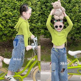 9-28kg_ sét bộ jean xanh cốm bé gái- quần jean 9 tấc