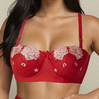  Softrhyme Plus Kích Thước Áo Ngực Nữ Thêu Hoa Nửa Cốc Underwire Đồ Lót 85C-110C Cốc Đồ Lót Halloween Tiệc Giáng Sinh 