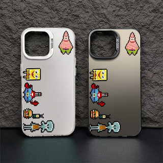 Pixel Thời Trang Ngang SpongeBob SquarePants Ốp Lưng Điện Thoại Tương Thích Cho IPhone 11 12 13 Pro Max 14 15 7 8 Plus SE 2020 XR X / XS Max Ốp Silicon Chống Rơi Nút Kim Loại