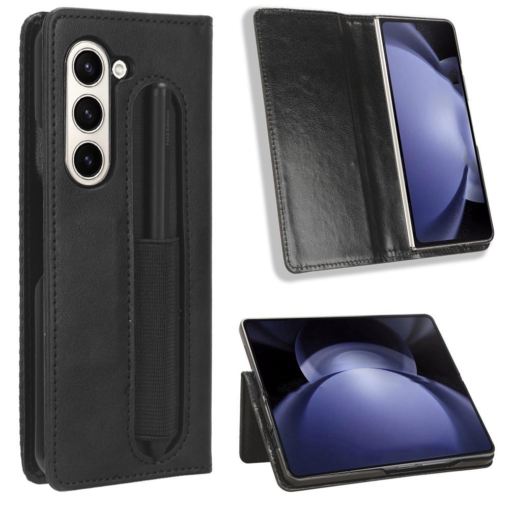 Bút Khe Đựng Vỏ Cho Samsung Galaxy Z Fold6 5G Vintage Flip Cover Galaxy Z Fold 6 5G Từ Ví Bao Da PU