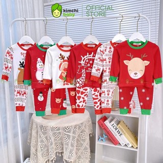 Bộ Dài Tay Bé Trai, Bé Gái Giáng Sinh KIMCHIBABY Vải Cotton 100% Túi Zip Organic, Đồ Bộ Thu Đông Noel KWTD2114