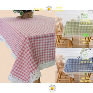 [Caro] Khăn trải bàn vải canvas họa tiết Caro VIỀN REN phong cách Nhật Bản nhẹ nhàng vintage