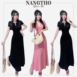 D207 Đầm Tay Ngắn Có Chích V1 Gân Đũa Nút Bấm Thêu Nơ Xinh Xắn Chất Có Giãn Mạnh
