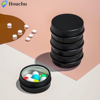 Hộp đựng thuốc Mini HOUCHU, có nắp hộp đựng thuốc màu đen không rỉ sét, Hộp đựng thuốc chống bụi an toàn đơn giản