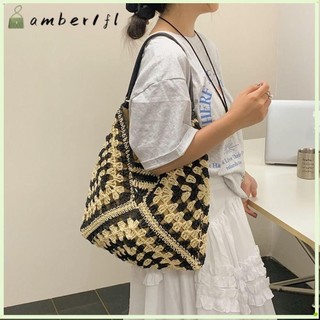 Túi Tote ống hút dệt AMBER1, Túi đeo vai bện đa năng dung tích Lagre, Túi xách đi biển thủ công cao cấp dành cho nữ