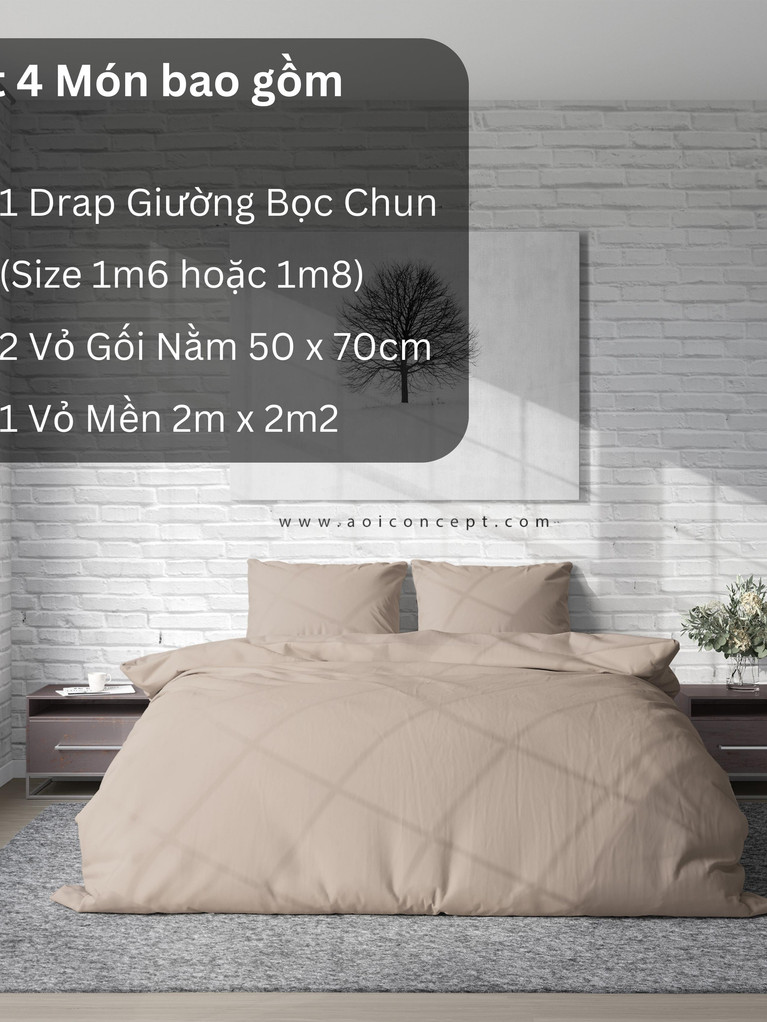 {Bedding accessories} Bộ Chăn Ga Gối 4 Món Cotton Satin Size 2mx2m và 2m2x2m Trơn Nhiều Màu À Ơi Co