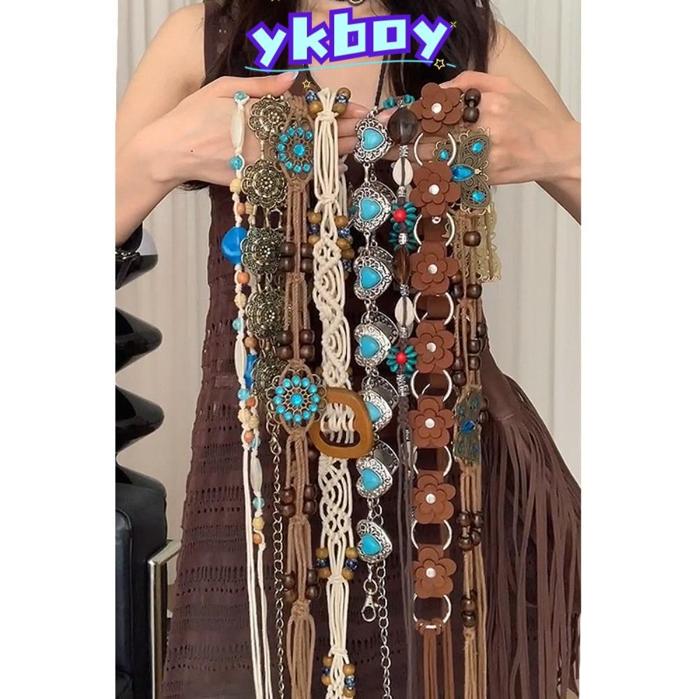 Dây thắt lưng YKBOY, Thắt lưng Bohemian cổ điển tua rua, Trang trí váy Y2K Thắt lưng hoa hợp thời tr