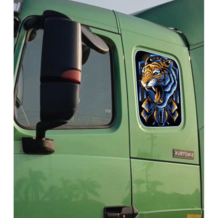 Decal Hổ Dán Ô Gió Xe Howo – Tem Trang Trí Xe Tải Mạnh Mẽ, Cá Tính