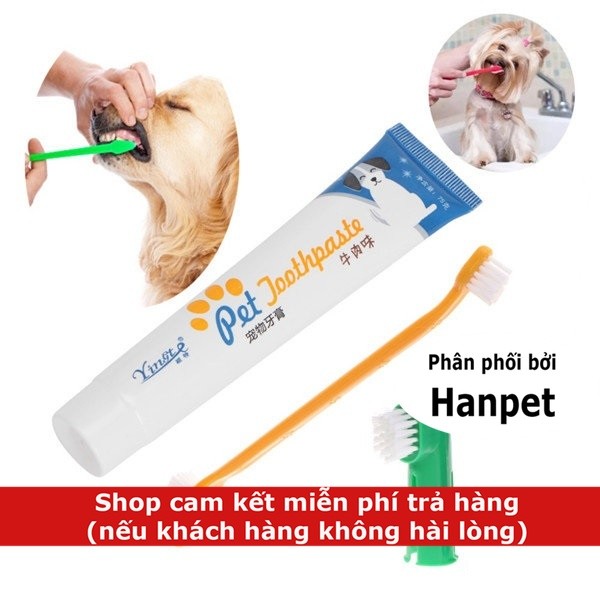 (Cả bộ) Kem đánh răng cho chó mèo Pet tooth