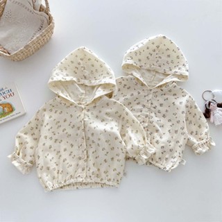 Ins Thu Đông Bé Gái Áo Sơ Sinh Tinh Tế Hai Màu Hoa Nhỏ Họa Tiết Hoa Mềm Dài Tay Có Mũ Trùm Đầu Quần Áo Bé 1-3 Tuổi