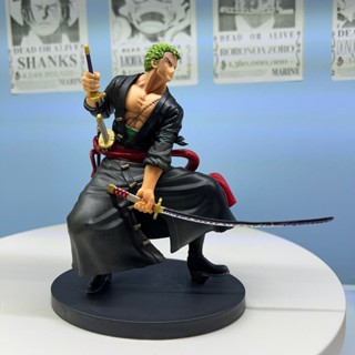 Mô hình One Piece Zoro rút kiếm, kiểu dáng chiến đấu, áo choàng đen Cao 18cm nét đẹp- K-Siro MH