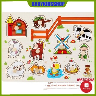 Xả kho giá rẻ] bảng ghép hình động vật nông trại bằng gỗ có núm cầm